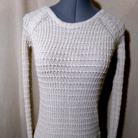 LOVE CHANGE Square Knitted Sweater Top Small Beige Scoop neck long sleeve raglan - Picture 2 of 9